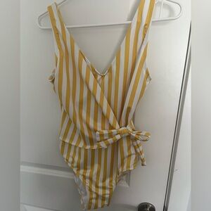 Jillian Harris Imagine Perry Colab Yellow Striped Wrap Swimsuit Size Small EUC